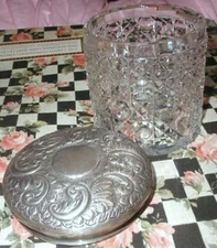 Antique English Sterling Silver Crystal Dresser Jar Birmingham Blanckensee LTD