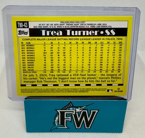 2025 Topps Series 1 Trea Turner #T90‑43 35th Anniversary Insert Phillies - Picture 2 of 2