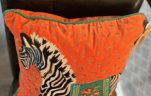 World Traveler Vibrant Orange Accent Pillow With Embroidered Zebra NWT - Picture 5 of 9