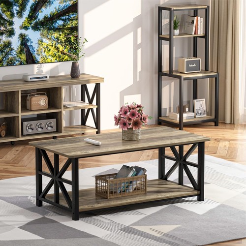 Coffee Table for Living Room with Round Corners Farmhouse Style Center Table ... - Picture 7 of 9