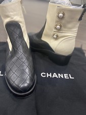 Chanel Black & White Booties Perfect Condition Size 38 With Pearl Button Detials