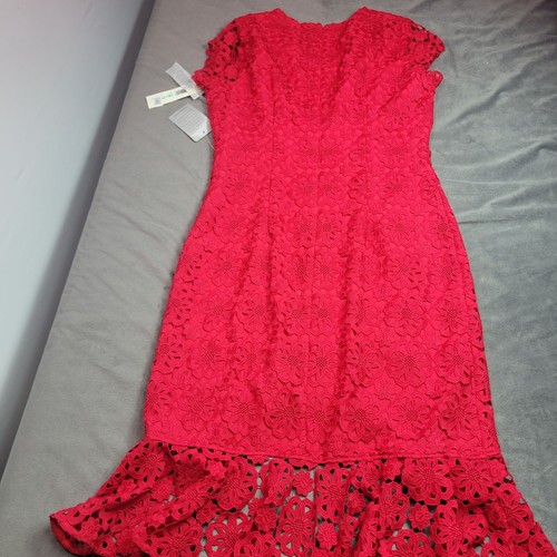Vestido de Fiesta Eliza J Para Mujer Rojo Margarita Encaje Alto-Bajo Fluido Dobladillo Talla 8 Boho Festiva - Imagen 10 de 14