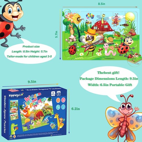 Wooden Jigsaw puzzles for kids ages 3-5 Year Old 30 Piece Colorful Wooden Puz... - Picture 5 of 7