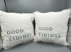 Lot of 2 Hearth and Hand Magnolia Pillow "Good Tidings"-Green Embroidery 14"x14"
