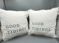 Lot of 2 Hearth and Hand Magnolia Pillow "Good Tidings"-Green Embroidery 14"x14"