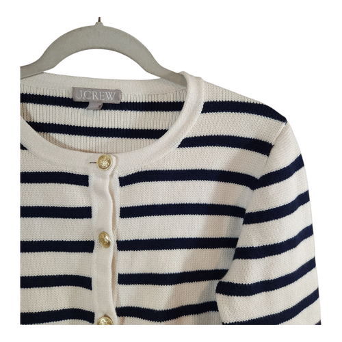 J. Chaqueta cárdigan suéter Crew de algodón a rayas para dama dinero antiguo preppy para mujer XS - Imagen 7 de 10