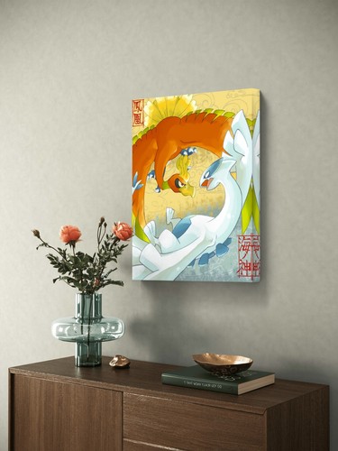 Ho-Oh Vs Lugia Vintage Japanese Art Canvas Poster Wall Art Home Decor Gift Idea - 第 3/8 張圖片