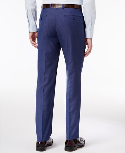 $255 Kenneth Cole Mens Blue Slim Fit Shadow Check Dress Trousers Pants 29 W 32 L - Picture 2 of 3