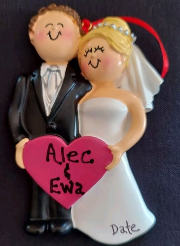 Hand , Personalized Bride & Groom Christmas Ornament chose hair color and race - Picture 2 of 12