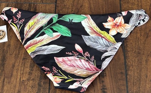 Parte inferior de natación de bikini moderada reversible floral negra HURLEY talla S nueva con etiquetas - Imagen 2 de 9