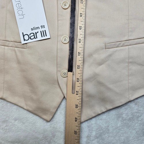 Bar III Cotton Suit Vest Mens Medium Tan Wedding Party Prom Formal Waistcoat NEW - Picture 7 of 9