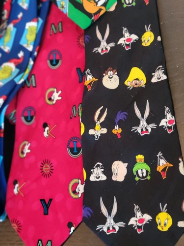 Lot 7 Disney Neck Ties Disney Taz Looney Tunes Mickey Pink Panther Grinch Pooh - Picture 2 of 8