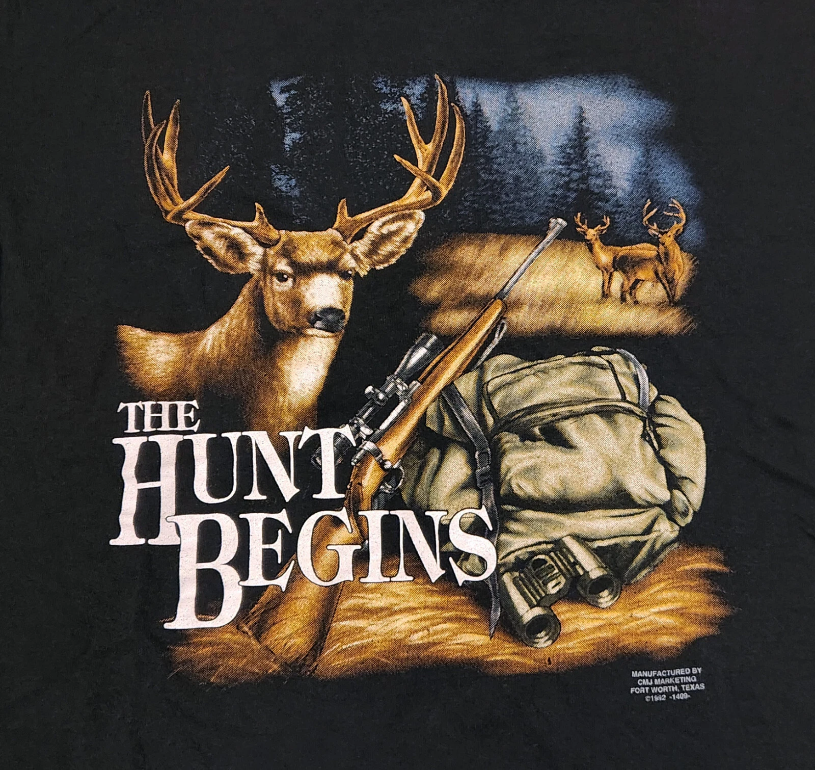 VINTAGE HUNT BEGINS Deer Shirt - Large - Buck Gun Outdoors Grunge USA 90s RARE