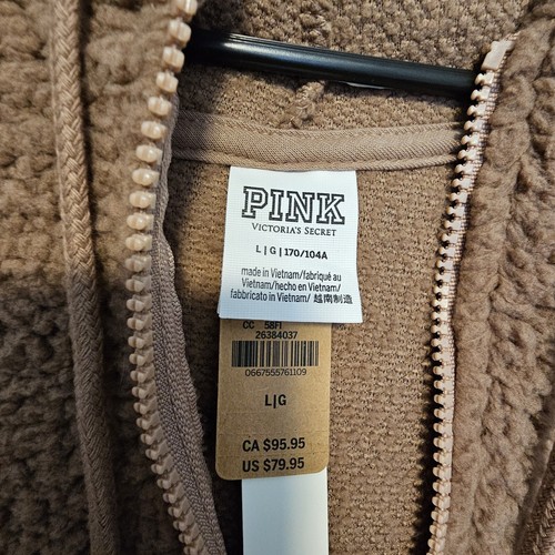Victoria’s Secret PINK Teddy Sherpa Half Zip Boyfriend Hoodie - Brown - NWT - Picture 3 of 4