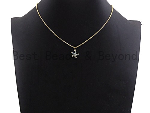 Turquoise CZ Micro Pave Starfish Shape Pendant,Cubic Zirconia Charm/Pendant, - Picture 4 of 6