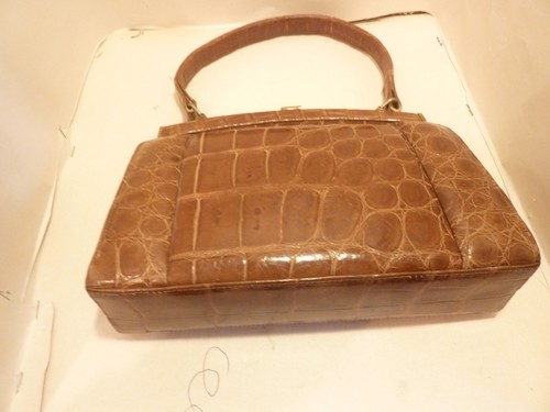 SWEET LITTLE VINTAGE GENUINE CROCODILE TAN LEATHER HANDBAG LEATHER LINED - Picture 2 of 5