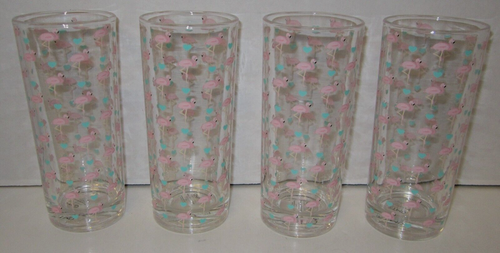 Pink Flamingo's Clear Highball Glass Tumbler TMD Holdings Glassware 4pc