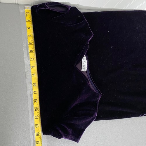 Vintage 90s Dress Size 14 Deep Purple Velvet Short Sleeve Embroidered Flowers - Picture 7 of 9