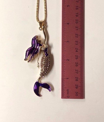 Betsey Johnson Necklace Mermaid Gold Purple Ombre Gift Box Organza Bag Lk - Picture 4 of 12
