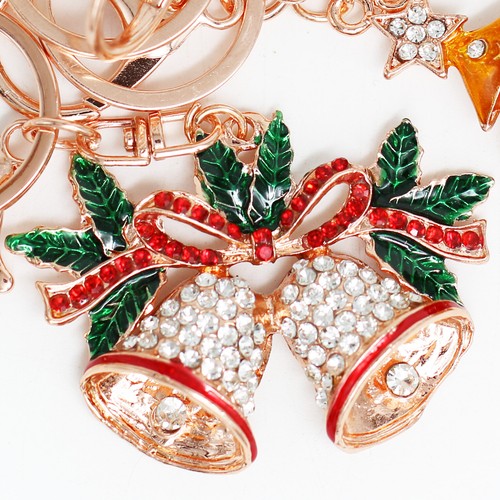 Crystal Rose Gold Sparkling Rhinestone Key Chain/Ring Charm-Gift Xmas Tree&Bell - Picture 8 of 8