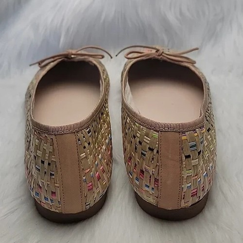 PATRICIA GREEN Skim Raffia Tan Multi-Color Woven Bow Boho Preppy Ballet Flats 9 - Picture 4 of 11