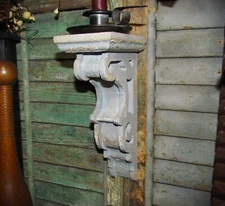 Primitive Vtg Style 9" Grey Corbel Wood Carved Colonial Bracket Candle Shelf