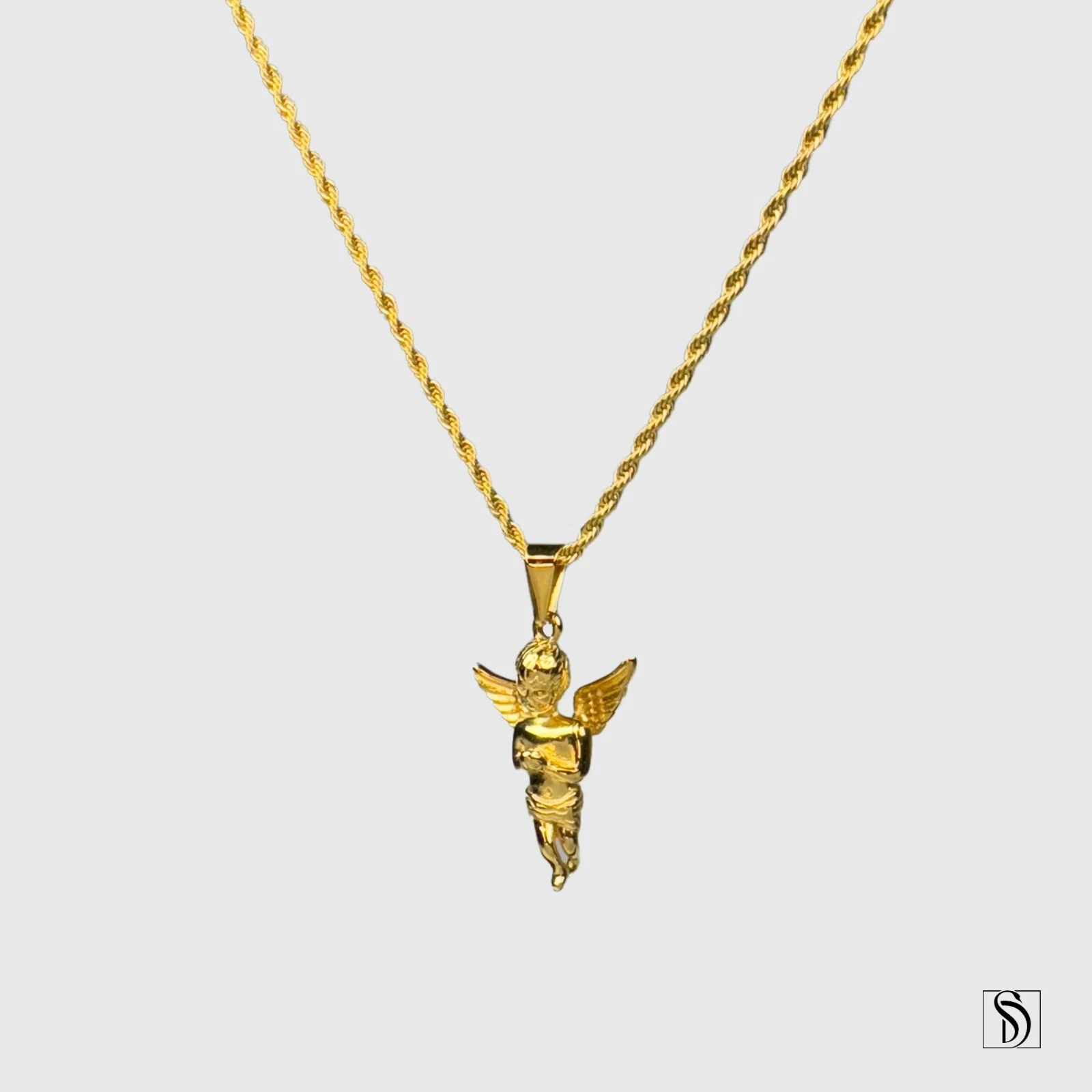 Collier pendentif bébé ange en or 18 carats, gardien chérubin en acier inoxydable premium