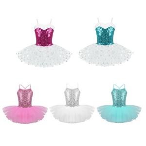 Sequins-Kids-Girls-Ballet-Dance-Dress-Swan-Tutu-Skirt-Gymnastics-Leotard-Costume