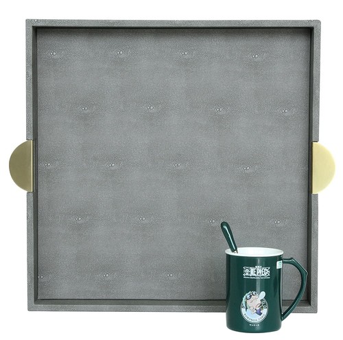 Serving Tray With Faux Leather Decorative Elegant Coffee Table Ottoman Breakfast - Picture 8 of 9