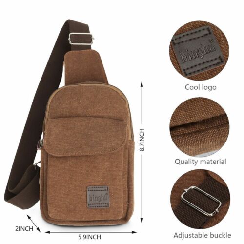 Men Canvas Sling Crossbody Bag Backpack Travel Hiking Shoulder Chest Pack Pouch - Picture 6 of 15
