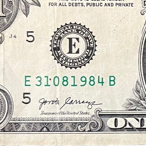 $1 One Dollar Bill 31081984 birthday anniversary August 31, 1984 fancy serial - Picture 2 of 3