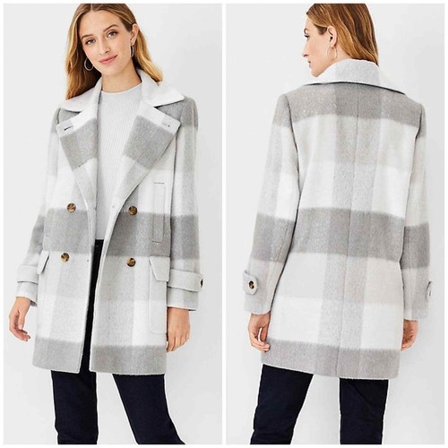 Neu Ann Taylor karierter Peacoat grau & weiß Größe Large