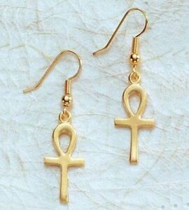 Tiny Egyptian Dangle Ankh Earrings 1 Charm Drops 25 Smooth Gold Image Is Loading Tiny Egyptian Dangle Ankh Earrings 1 034 Charm