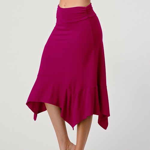 Womens Flowy Handkerchief Hemline Midi Skirt Rayon Solid without Waist Elastic - Picture 18 of 51