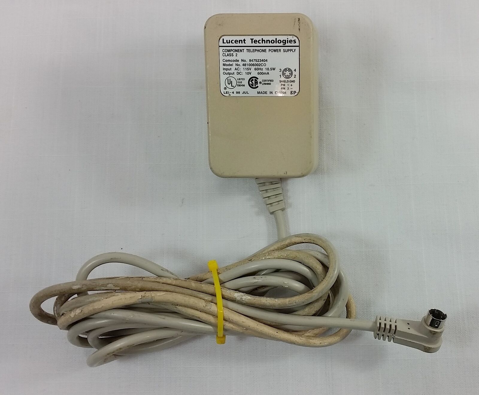 Lucent Technologies 847523404 Model No 481006002CO AC Adapter 10VDC 600mA 10.5W