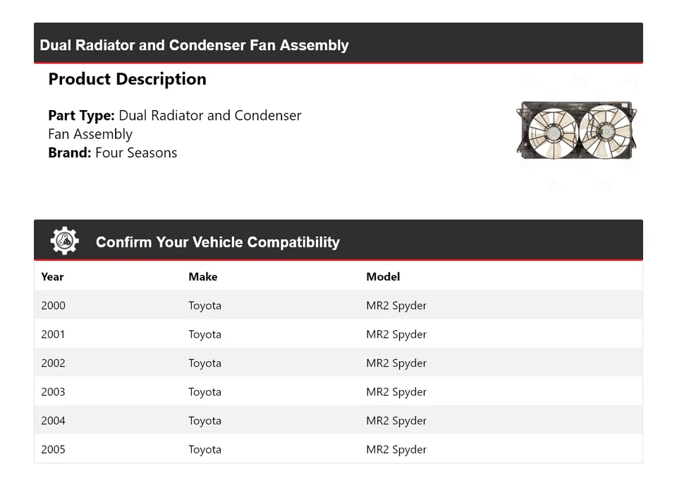 Conjunto de ventilador condensador radiador doble para Toyota MR2 Spyder 2000-2005 4 mar Foto 2 de 4