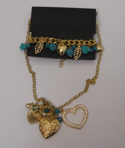 Conjunto de pulsera collar de moda para damas corazón medallón cuentas pedrería - Imagen 7 de 12