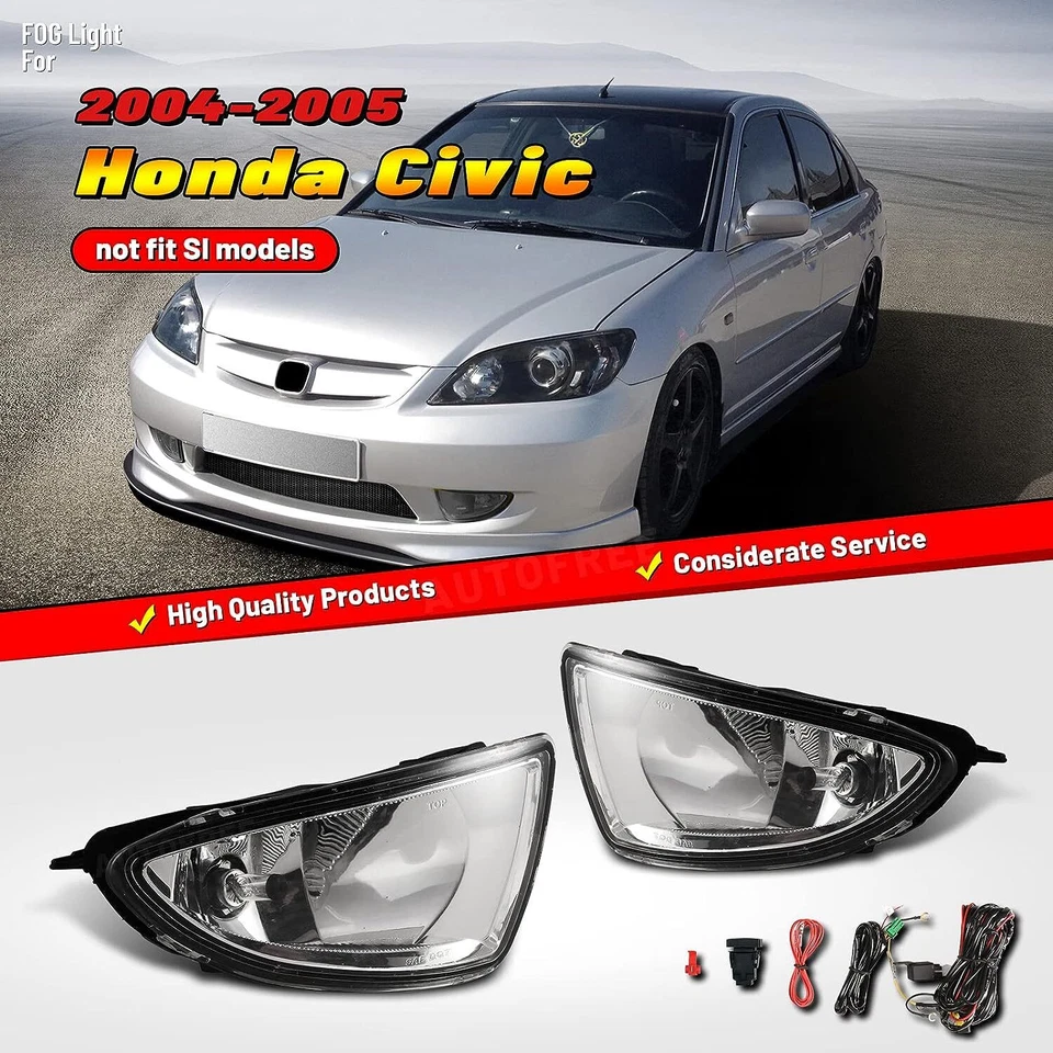 Luces antiniebla de parachoques transparentes para Honda Civic 2004-2005 lámpara de conducción con kit de cableado Foto 2 de 4