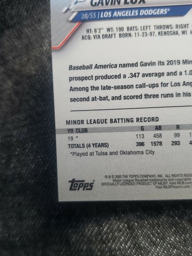 2020 Topps Chrome Gavin Lux Refractor Image Varitation SSP #292 - Picture 8 of 10