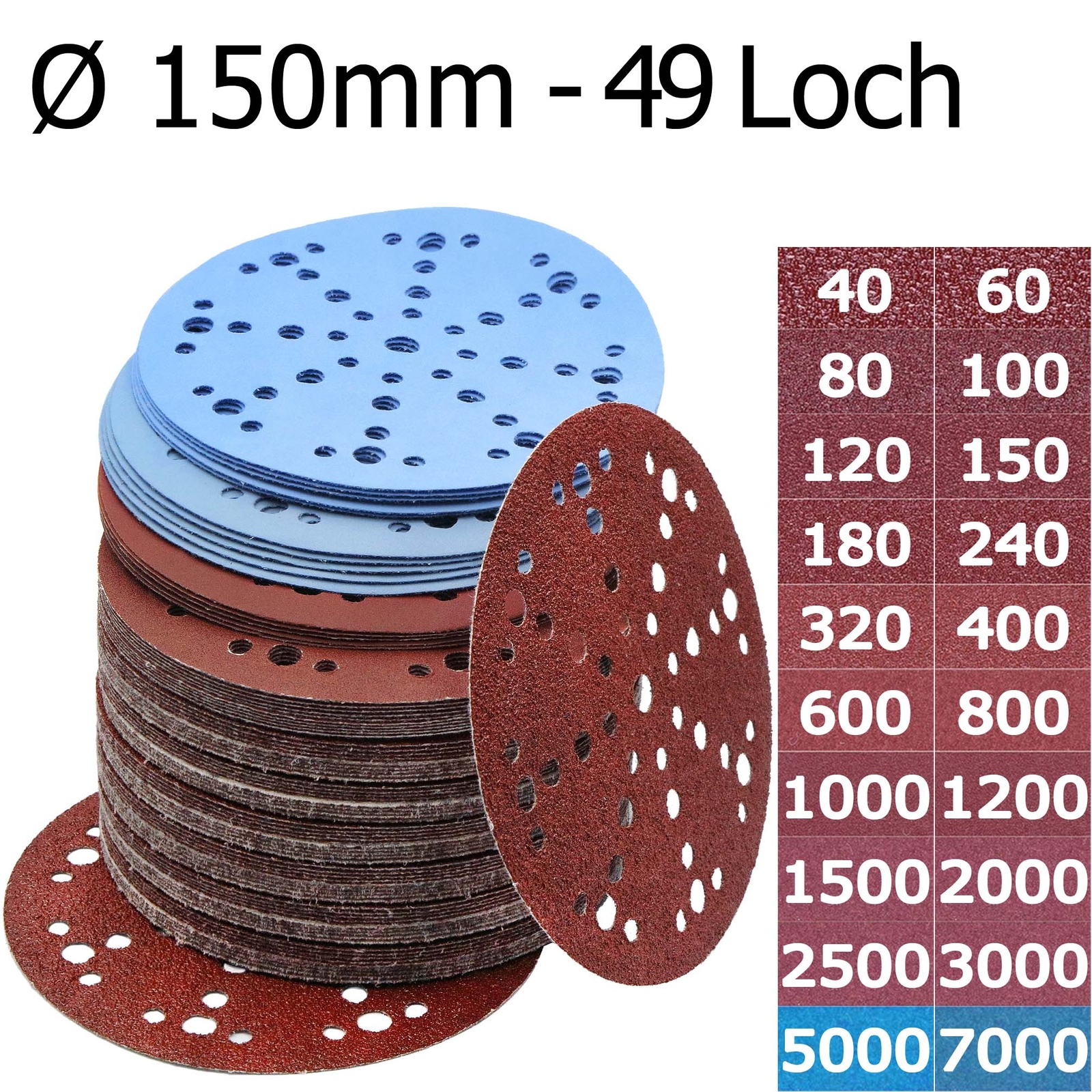 Feinschleifscheiben Klett 150mm 49Loch Exzenter schleifpapier Schleifblätter