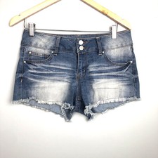 Refuge Womens Jean Raw Hem Cut off Shorts Stretch Light Wash Denim SZ 4 Str