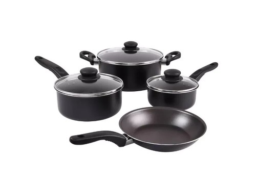 7 Piece Non Stick Aluminium, Pots and Pans Cookware Set, Black