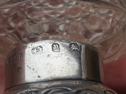 ANTIKES MASSIVES SILBER SCHUHNAGELGLAS PARFÜM DUFTFLAKON B'ham 1898 - Bild 7 von 15