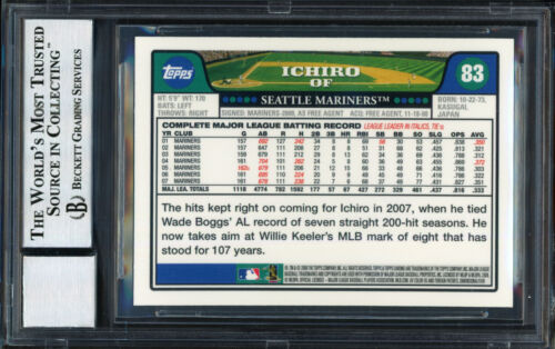Ichiro Suzuki 2008 Topps Chrome Card #83 Mariners Auto Grade 10 Beckett 12491500 - Picture 2 of 2