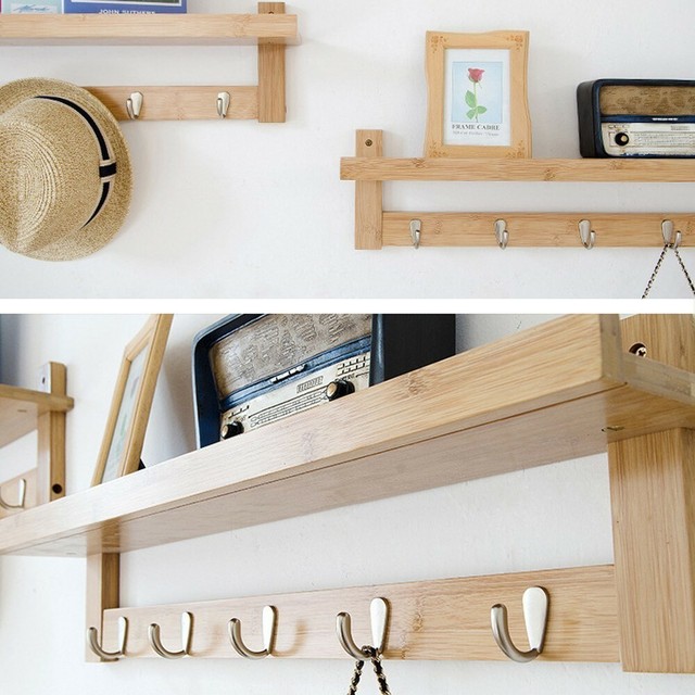 Home Porch Living Room Bamboo Coat Rack Wall Hook With 5 Metal Hooks - Wall Hook Rack With Shelf Home Porch Living Room Bamboo Coat Rack Wall Hook With 5 Metal Hooks - Wall Hook Rack With Shelf