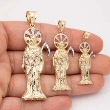 Diamond-Cut Devil Ghost Pendant Real Solid 10K Yellow White Gold All Sizes