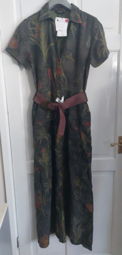 Desigual Damen langes Shirtkleid khaki geblümt Größe UK S kleine Knöpfe vorne - Bild 5 von 11