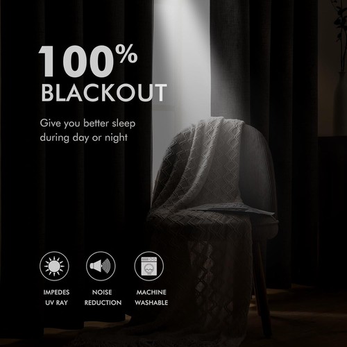 Faux Linen Grommet Curtains - Room Darkening Thermal Insulation (2 Panels 52x72) - Picture 5 of 11