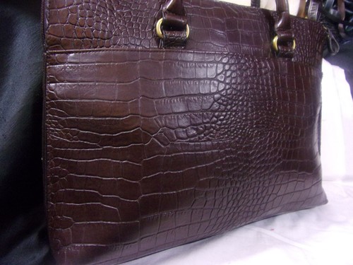 Bueno Brown Croc Embossed Laptop HandBag Briefcase - Picture 3 of 11