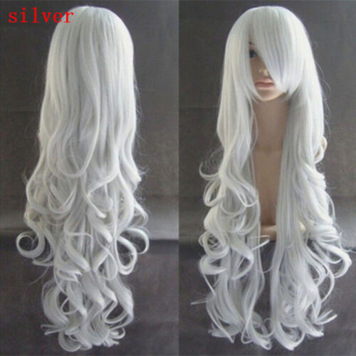 Womens Ladies Long Wavy Curly Hair Fancy Dress Cosplay Wigs Pop Party Costume - Photo 1 sur 19